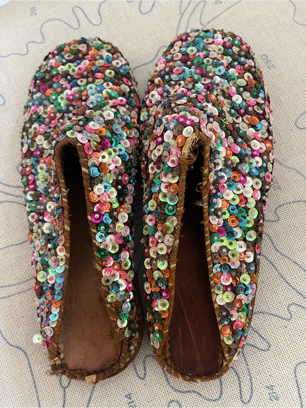 Sequin Embellished Slip-On Mule - Multicolor Sequins on Brown Base